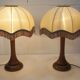 Pair of 1930s Art Deco bedside lamps with fringes, solid wood legs 52cm