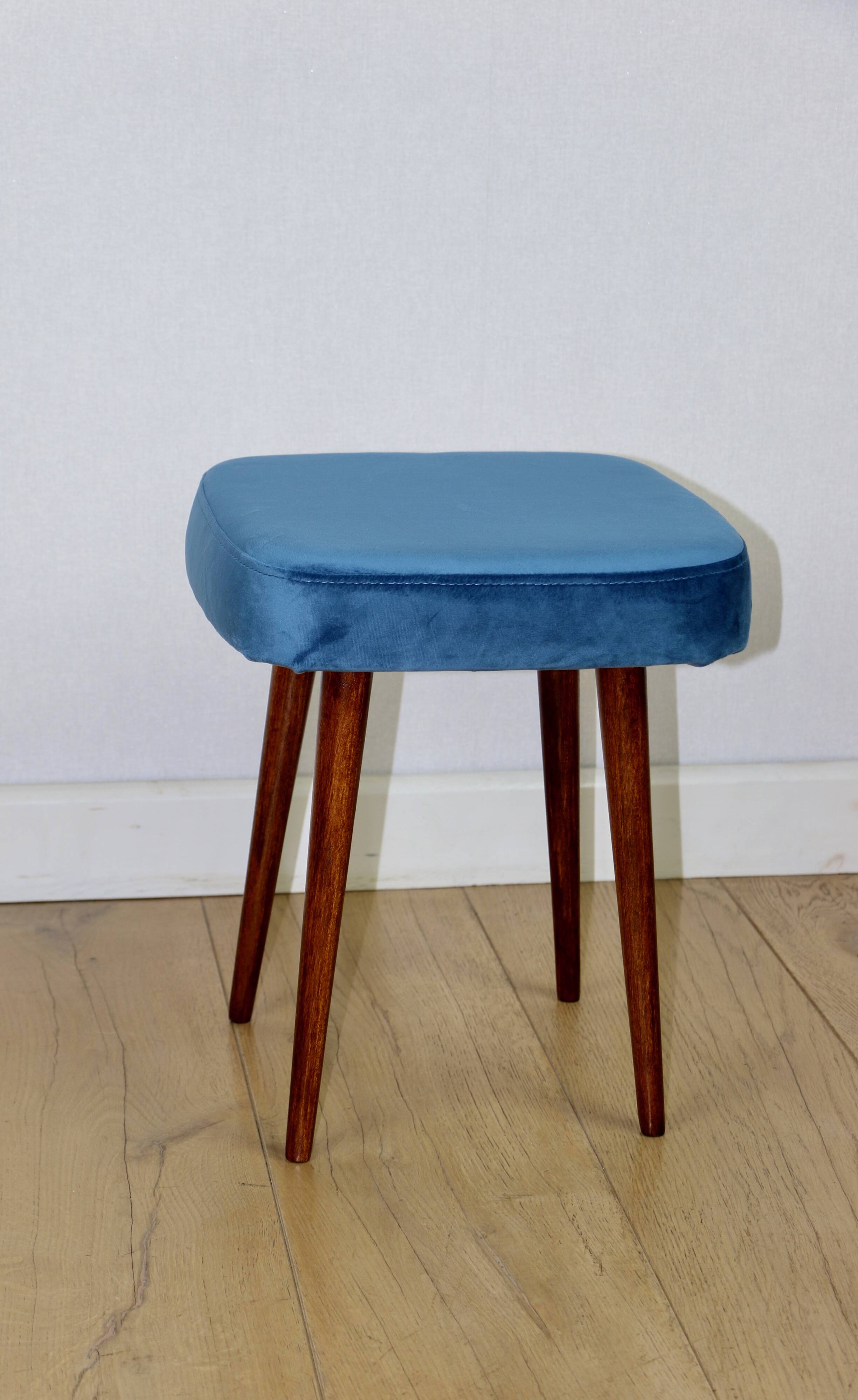 Blue square vintage stool PRL 1970s