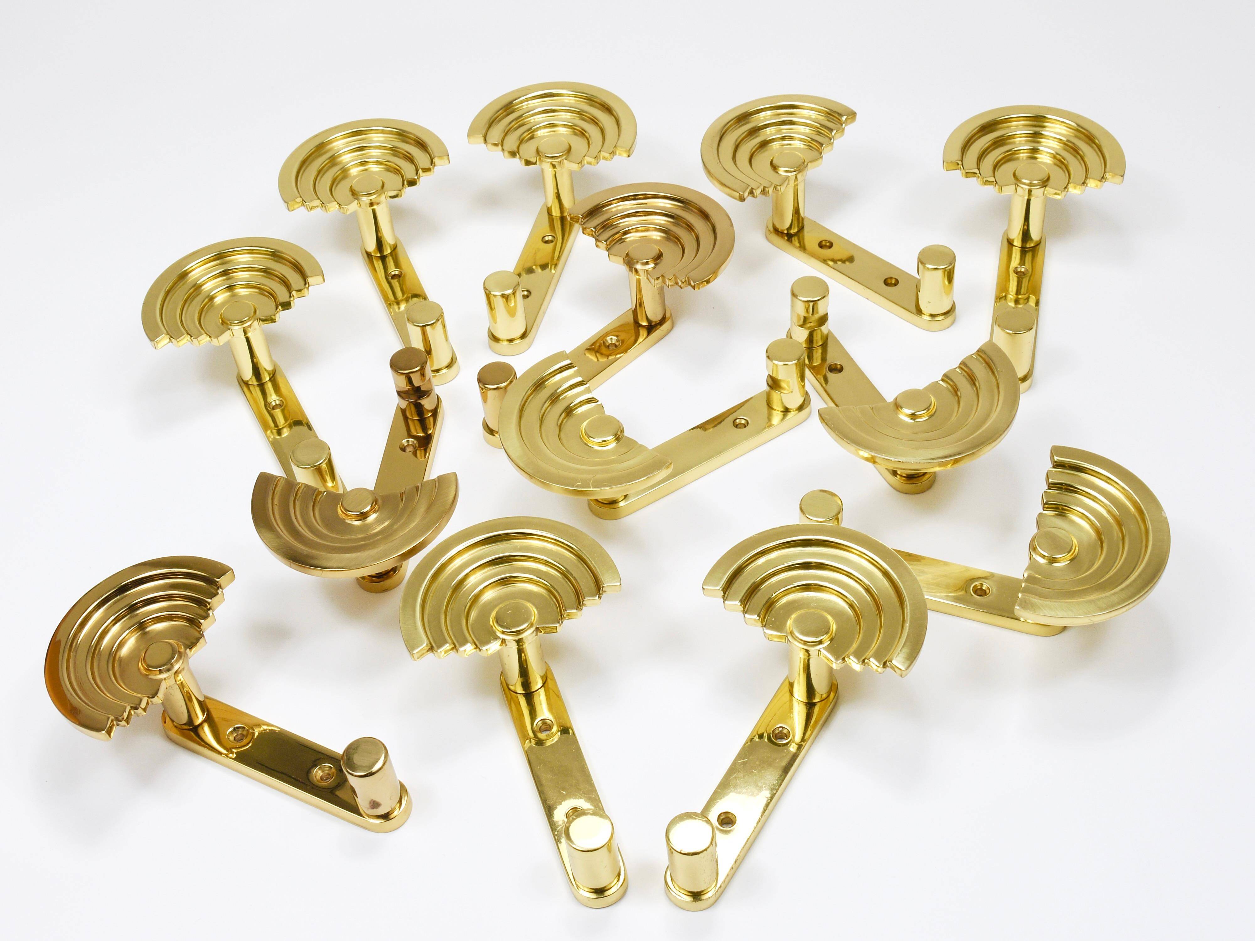 13 Postmodern Brass Wall Hooks by Ettore Sottsass, 1985, Valli & Valli Italy