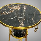 Gueridon tripode avec monture en bronze doré recouvert d un marbre portor