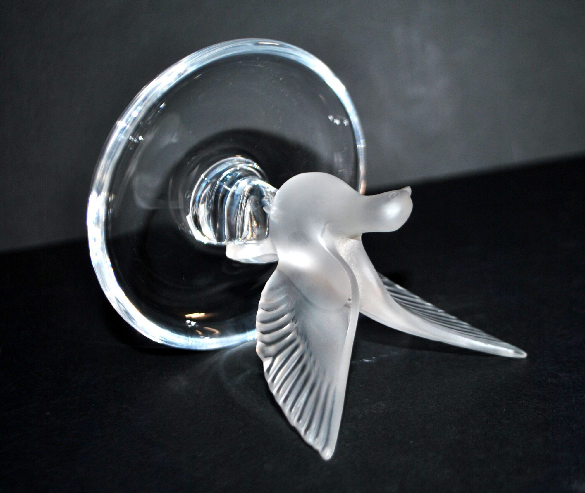 Lalique ashtray dish bird dove in frosted crystal and signed