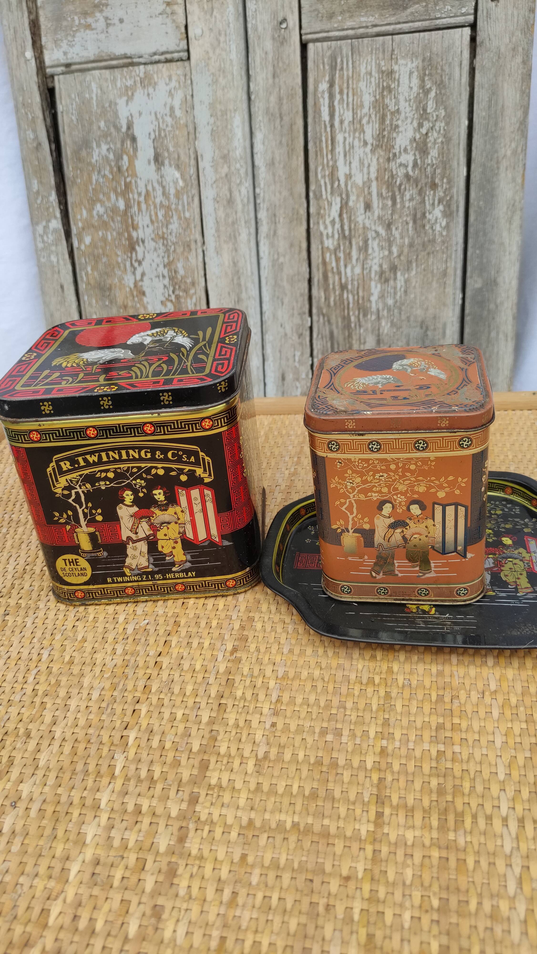 Vintage white metal tea boxes