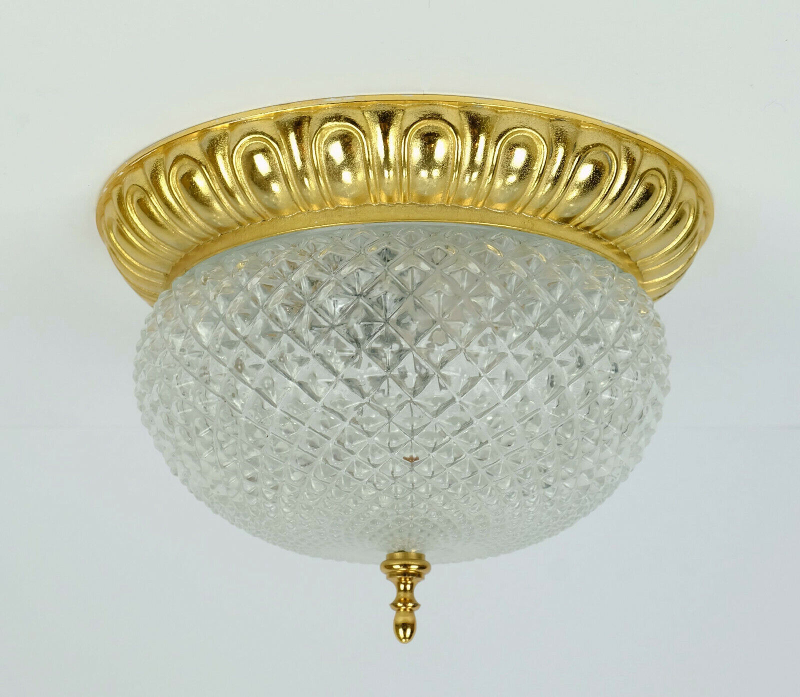 Vintage soelken ceiling lamp textured glass and gilt aluminum 1970s - 2 available