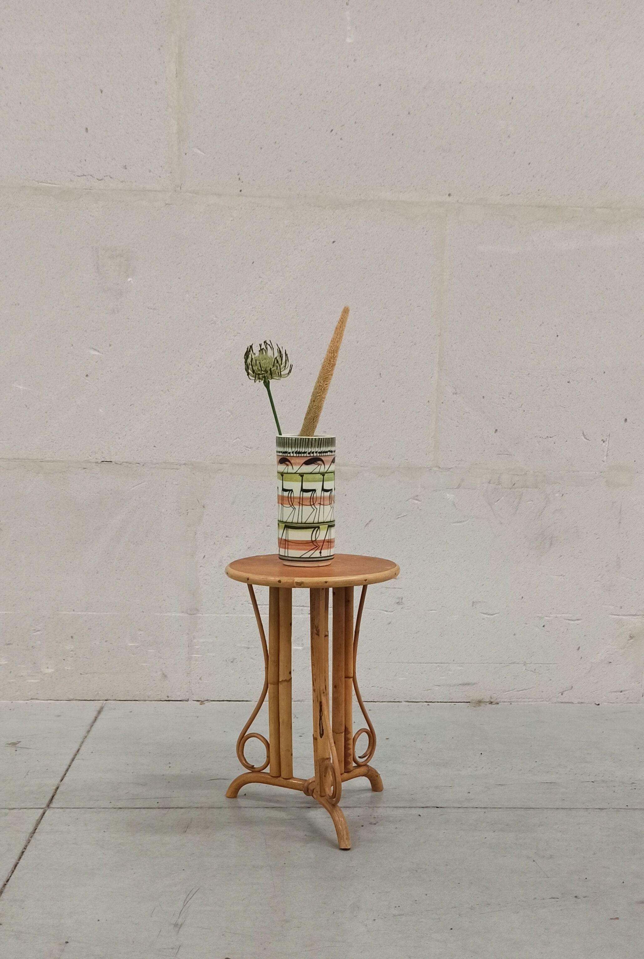 Bamboo and rattan pedestal table