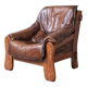 Pair of Oak Brutalist Leather Mid-Century Armchairs