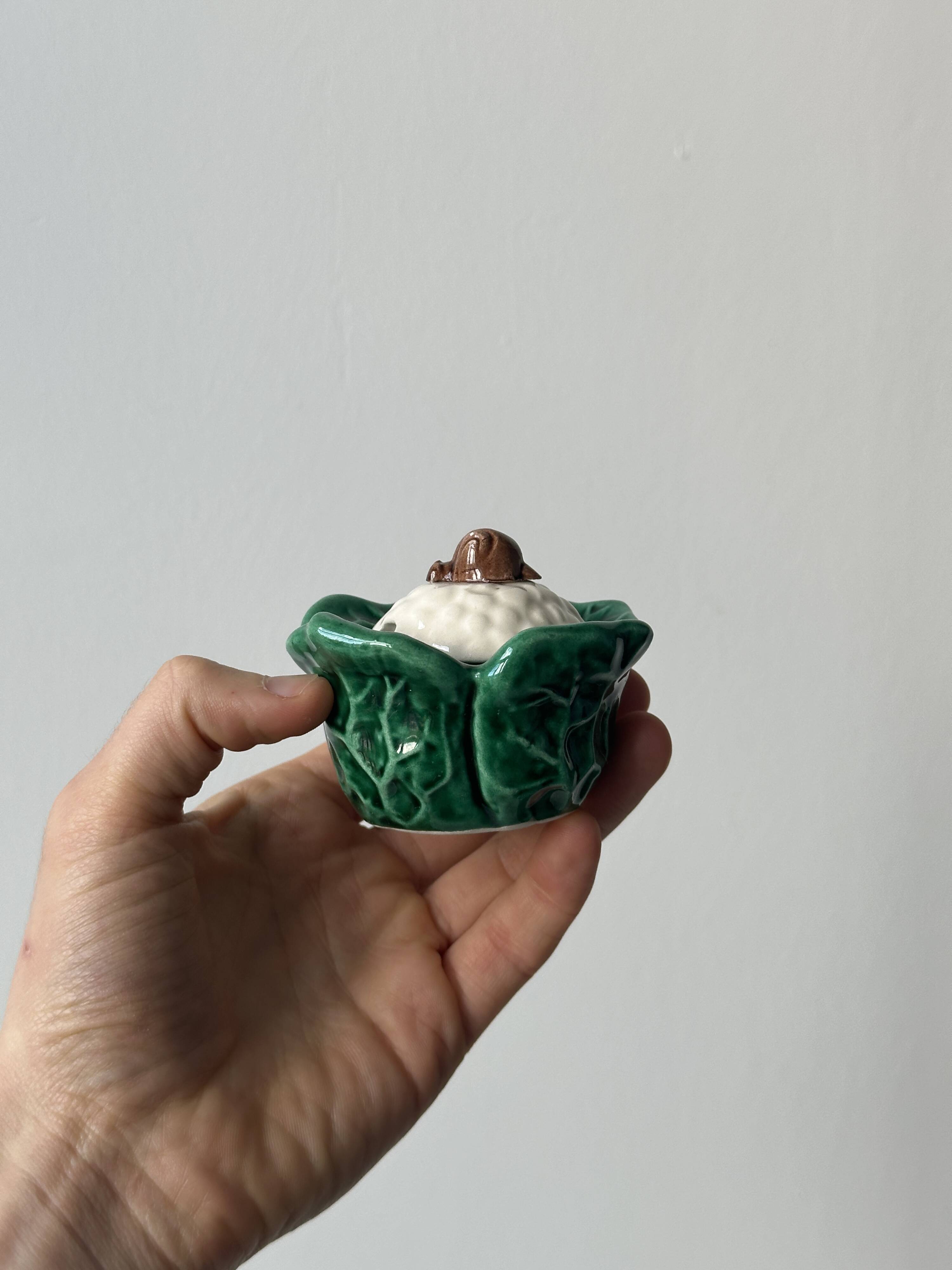 Small ceramic cabbage, sugar sauce boat.