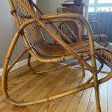 Rare pair of vintage rattan and wicker armchairs from the 1950s