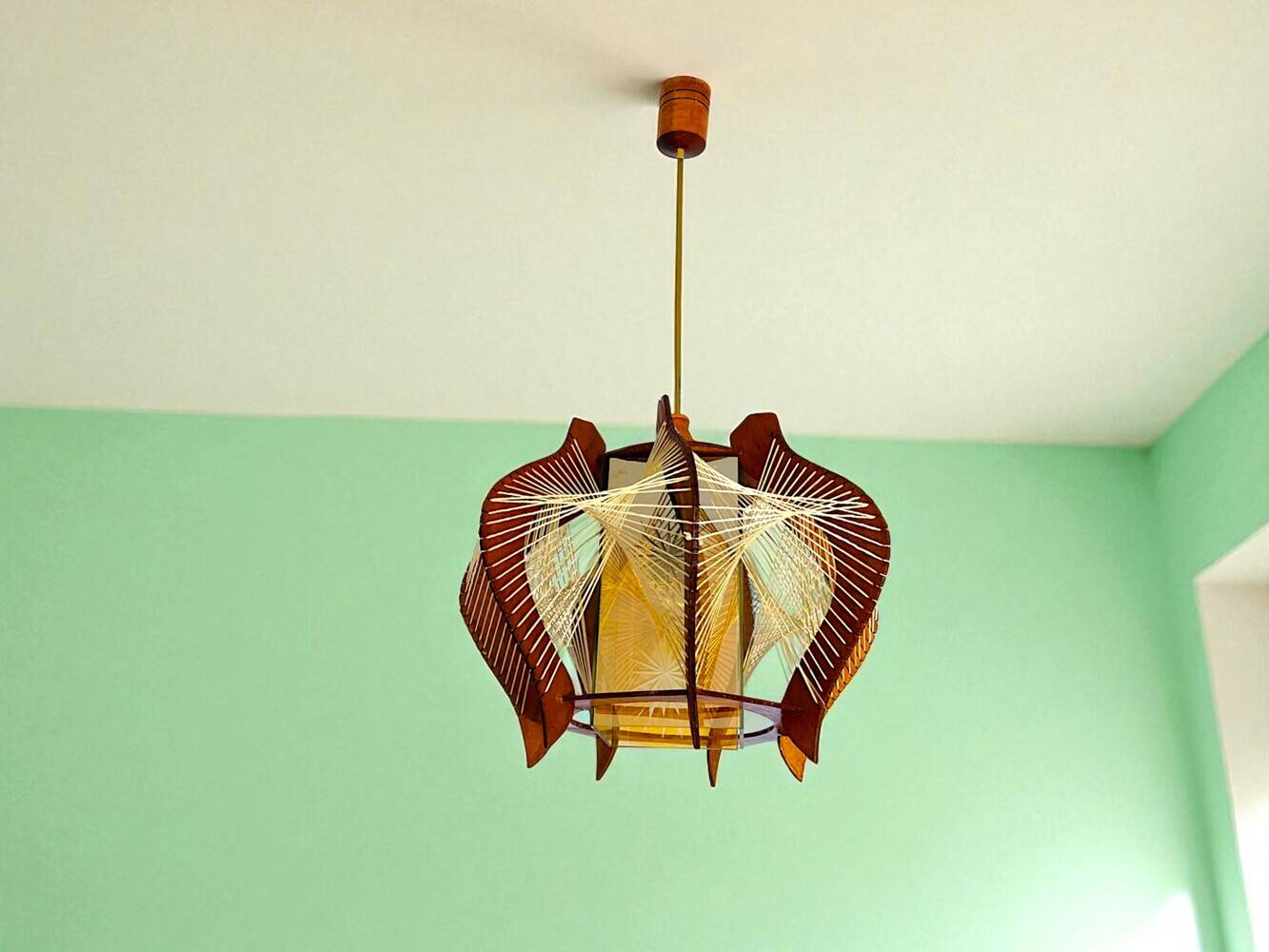 Mid Century wood hanging lamp wooden