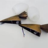 Pair of wall sconces, torchère, brass and opaline. 1980s.