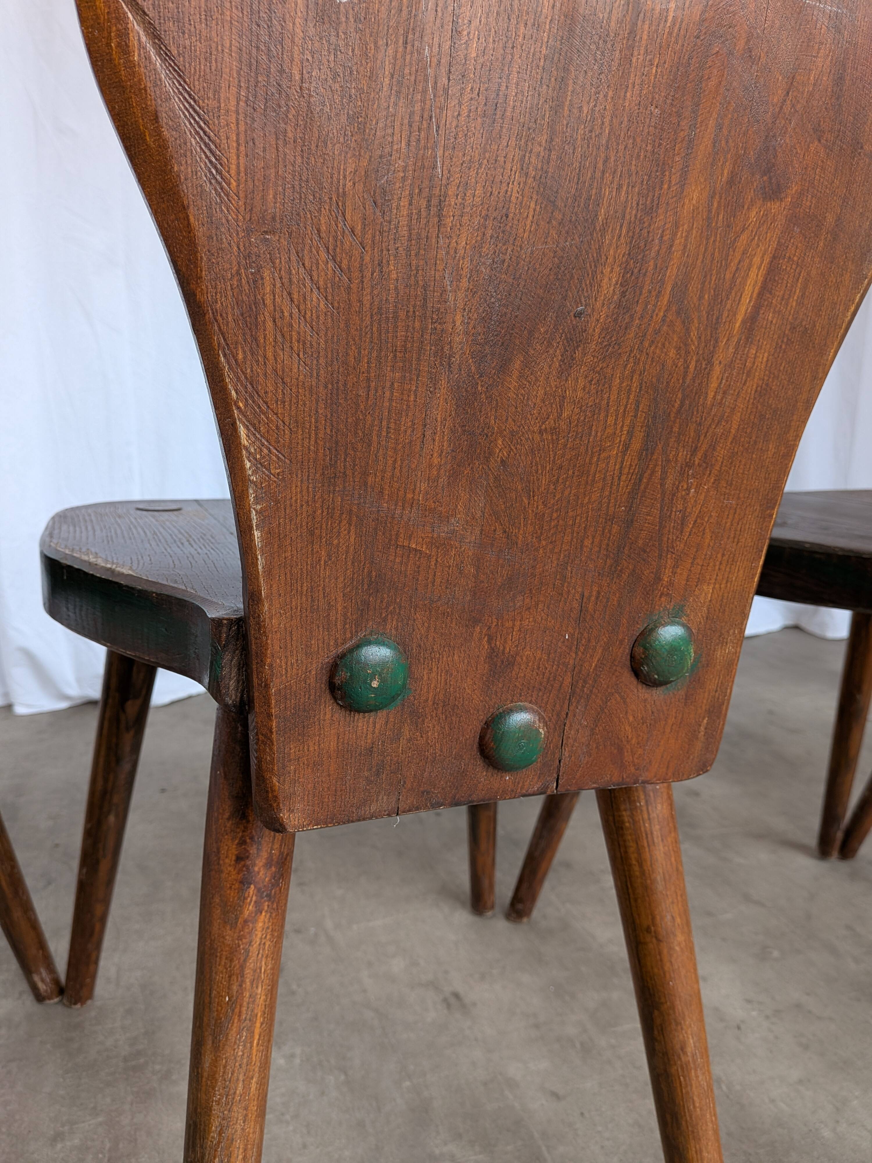 Set of 4 Vintage Brutalist Wooden Chair / Rustic Farmhouse Dining Chair