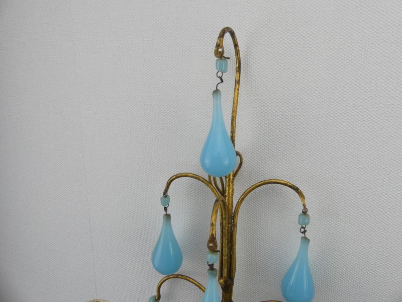 Pair of vintage wall lamps Murano blue opaline tassels