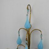 Pair of vintage wall lamps Murano blue opaline tassels