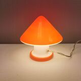 Beautiful Swedish mushroom-shaped table lamps in red and white glass. Estimated 1970s.