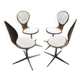 Suite de 4 chaises vintage bois cintré et palissandre. Allemagne, années 60