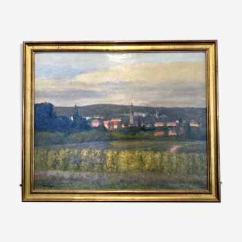 Oil on canvas depicting a landscape, signed Arango. Twentieth century