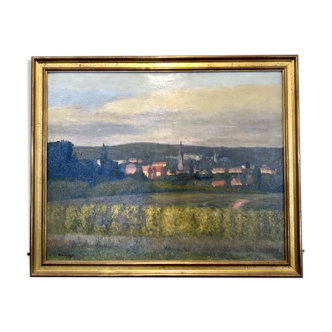 Oil on canvas depicting a landscape, signed Arango. Twentieth century