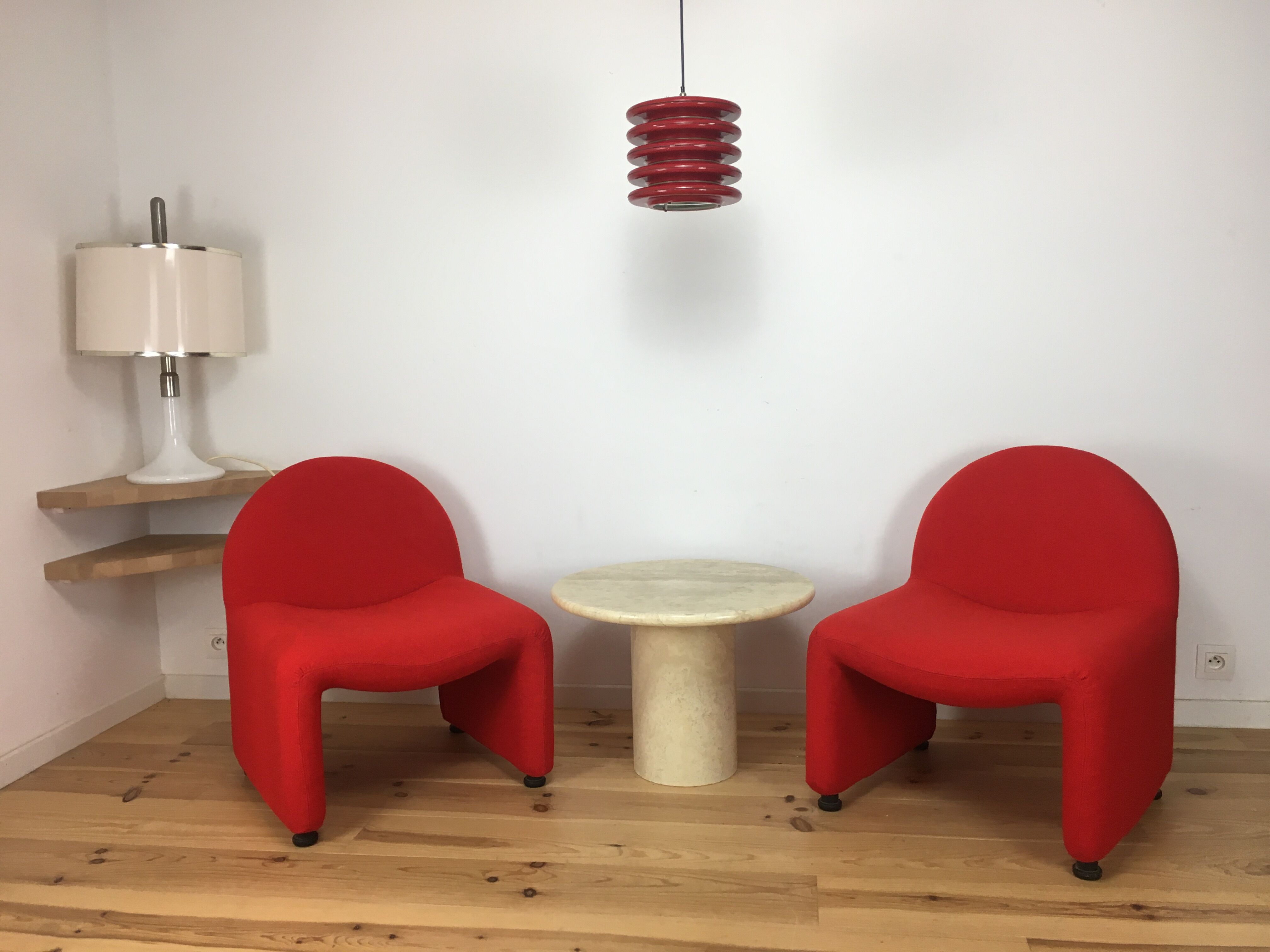 Scandinavian-style space age metal hanging lamp, red
