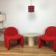 Scandinavian-style space age metal hanging lamp, red