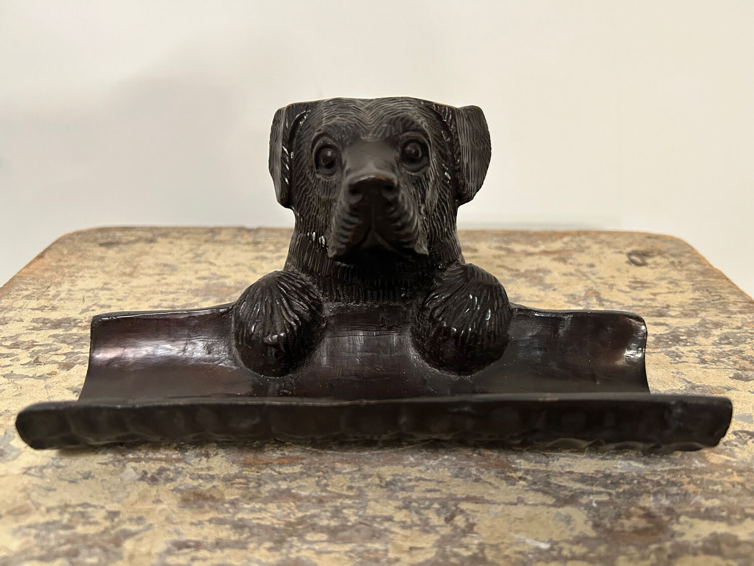 Old bronze pen holder, dog, vintage decoration, flea market XXth