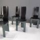 Ensemble de 6 chaises de salle à manger en cuir italien et laque verte, années 1980.