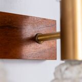 Pair of Swedish wall lamps with teak wood, brass and glass cup shade