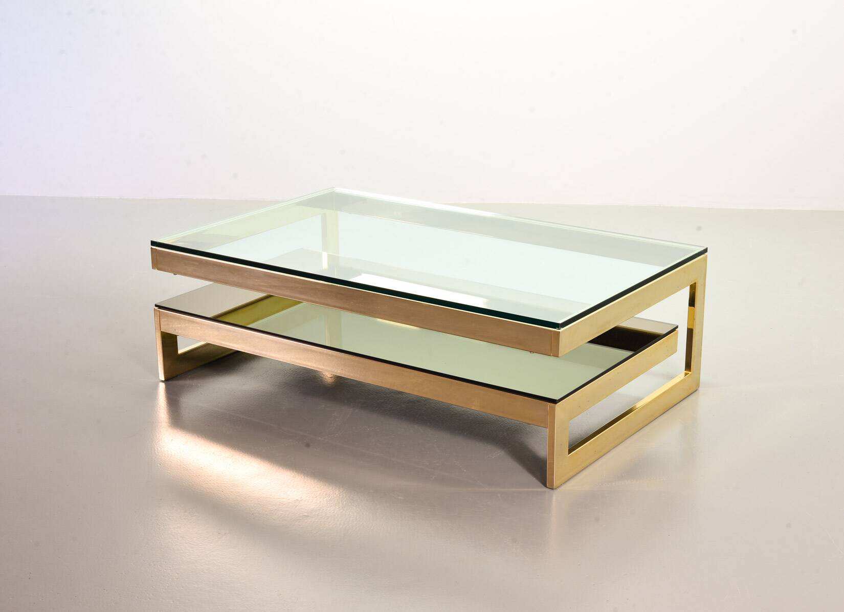 Belgo-Chrom Architectural G-Table 23-Carat Goldplated with Glass Tops 1970s