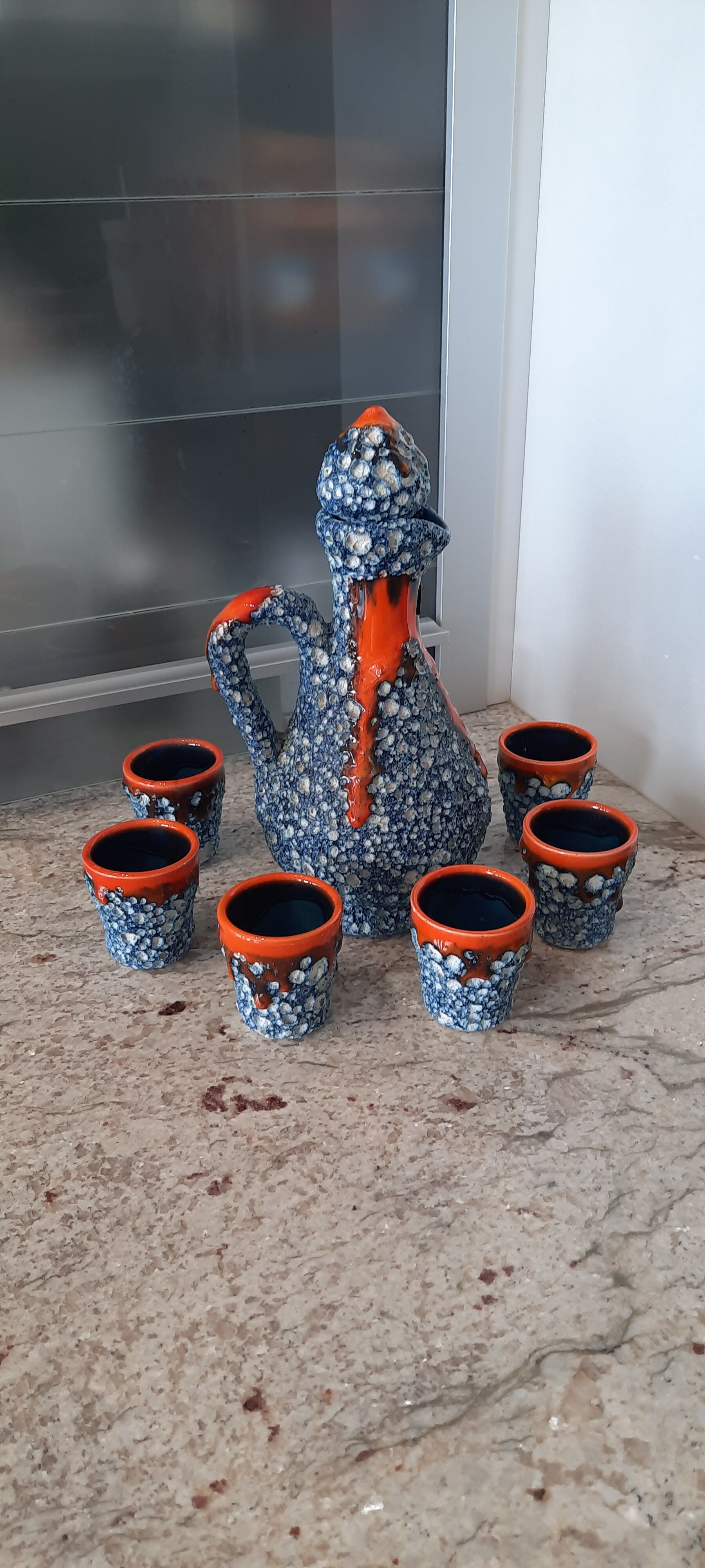 Vallauris sea foam ceramic liquor service