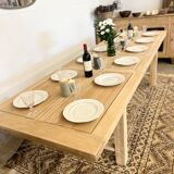 Table de ferme en chêne massif avec 2 rallonges centrales