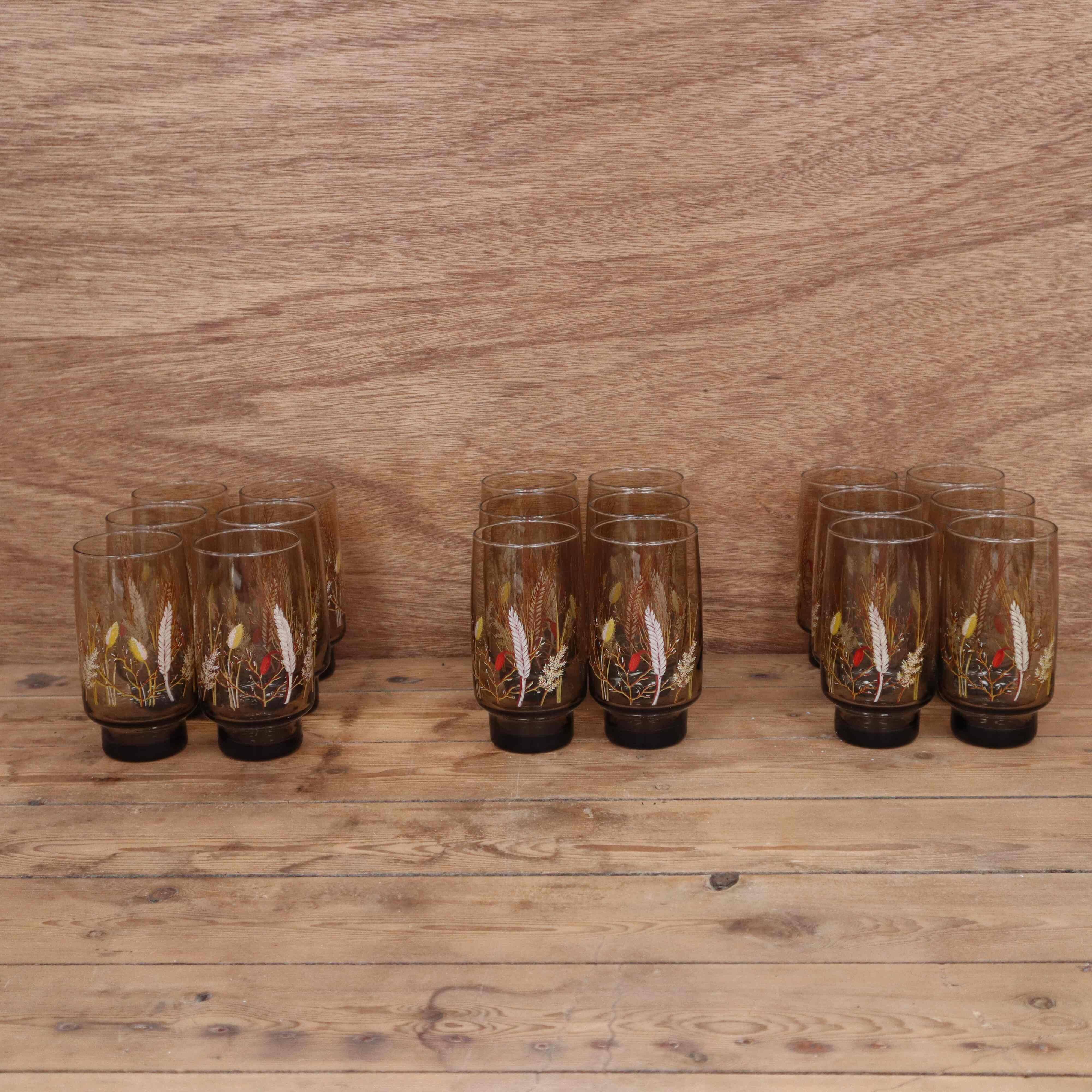 Set of 6 smoked orangeade glasses with wheat ear decoration Arcoroc