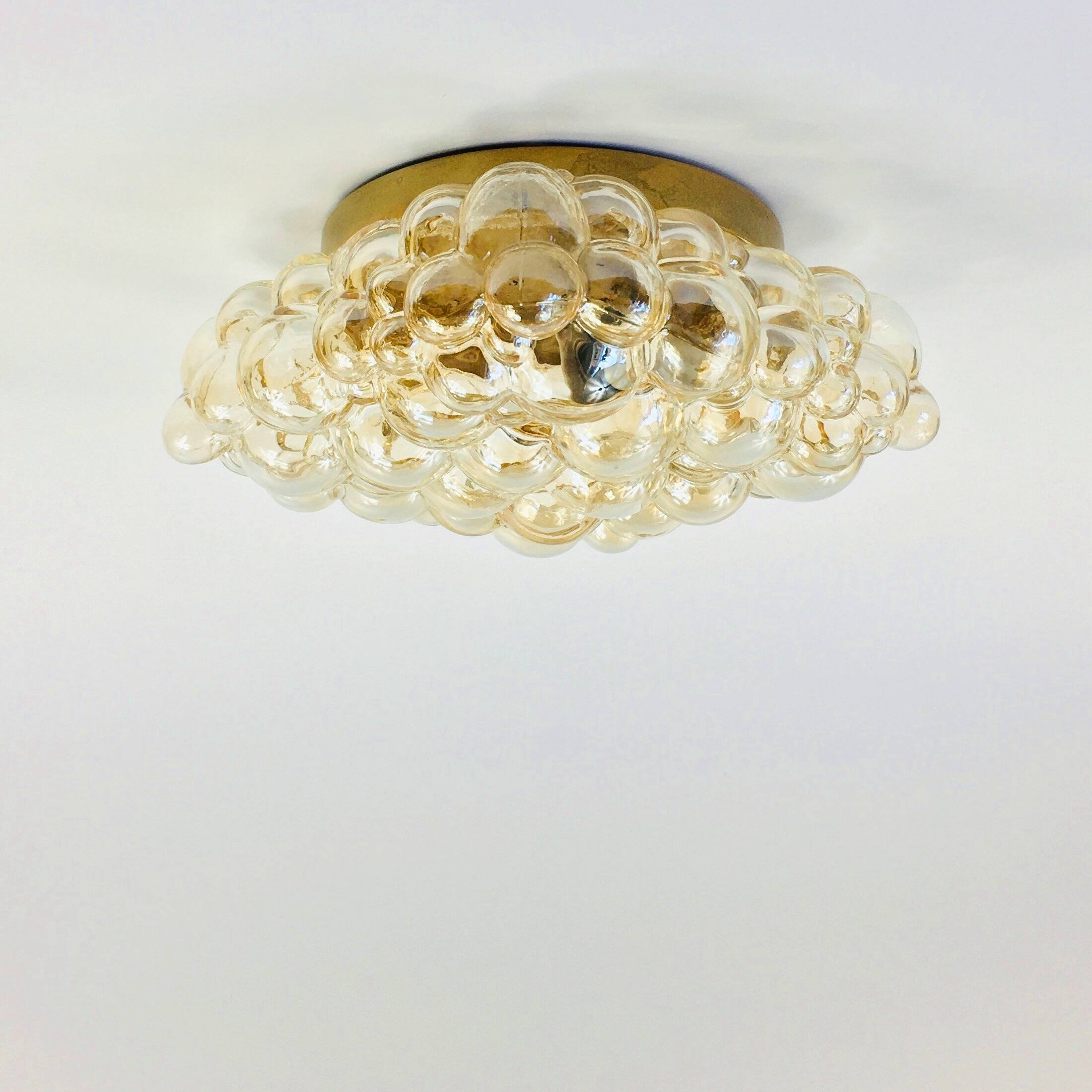 Applique ou plafonnier en verre à bulles ambré du milieu du siècle par Helena Tynell pour Limburg, années 1970