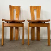 4 old French design solid elm chairs from the 70s vintage