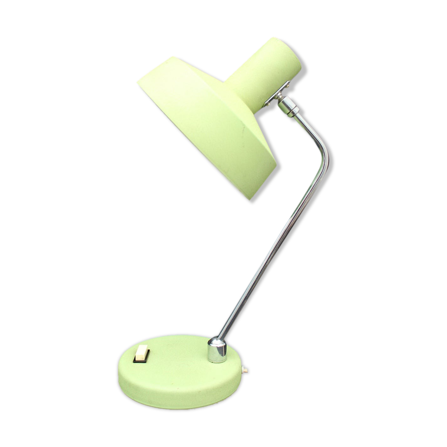 Vintage industrial table lamp, aluminum green shade and base, flexible shade and neck