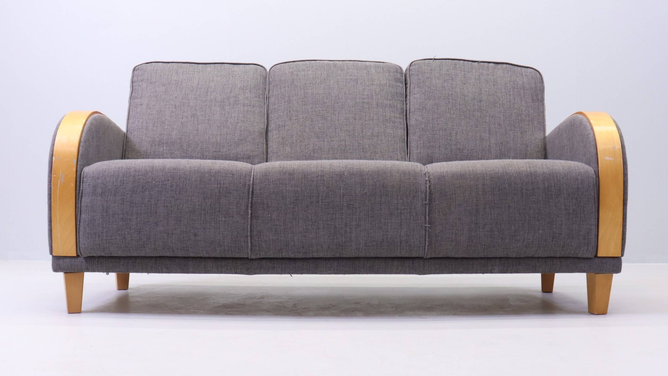 Vintage Scandinavian 3-seater Art Deco canapé in grey fabric – mid-20th century