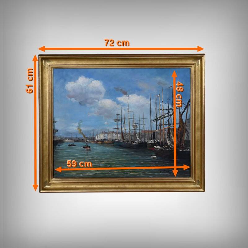 Painting "Harbour Scene", oil on canvas, signed F. Nicoli – 20th century