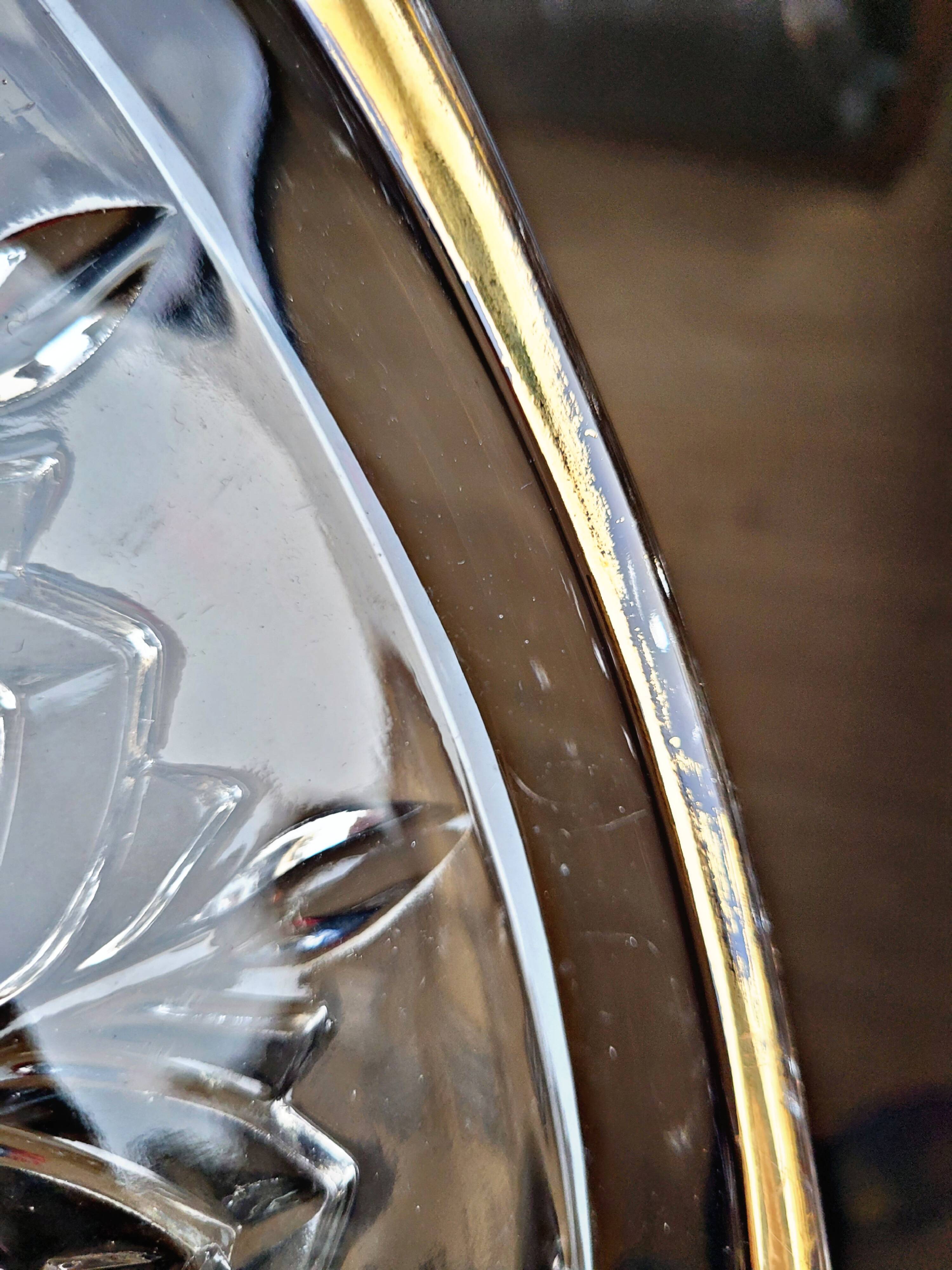 Vintage glass moulded aperitif server with handles and gilding.