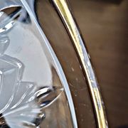 Vintage glass moulded aperitif server with handles and gilding.