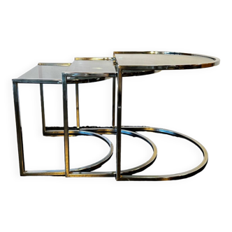 Tables Gigognes Italiennes en Verre Fumé et Chrome, 1960