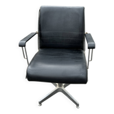 Fauteuil de bureau vintage en skaï noir, piètement étoile en métal – Années