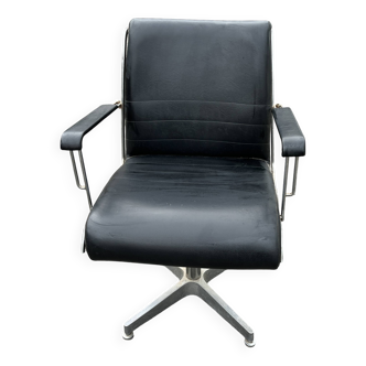 Vintage office chair in black leatherette, metal star base – 1970s