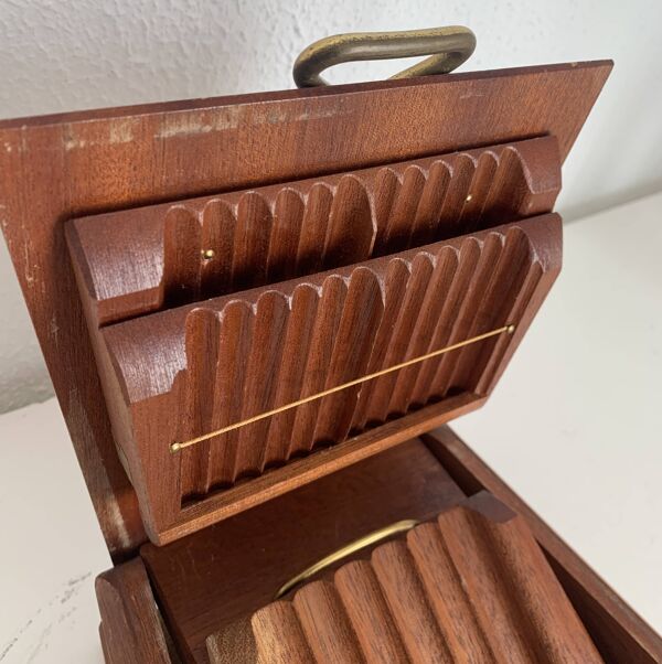 Distributeur cigares cigarettes vintage 1960 bois doré - 20 x 19 cm