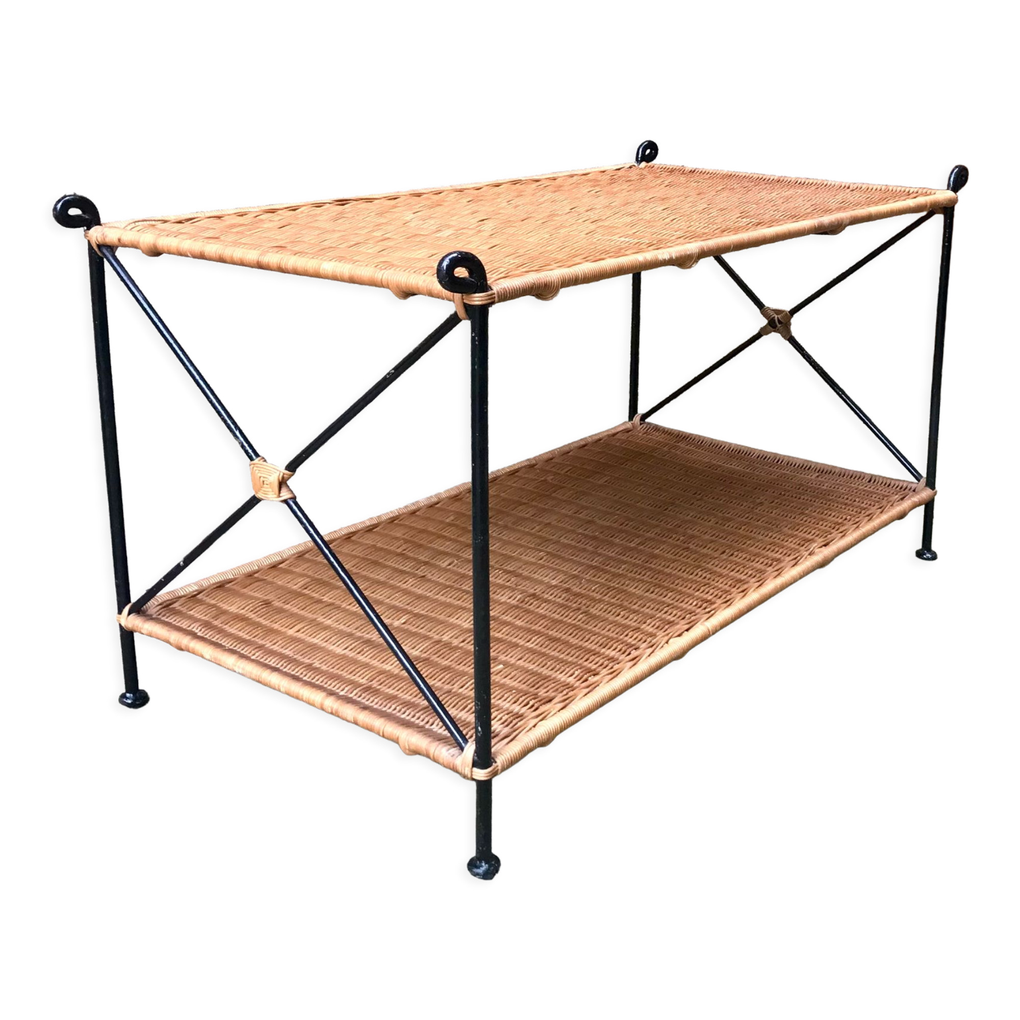 Rattan and wrought iron coffee table