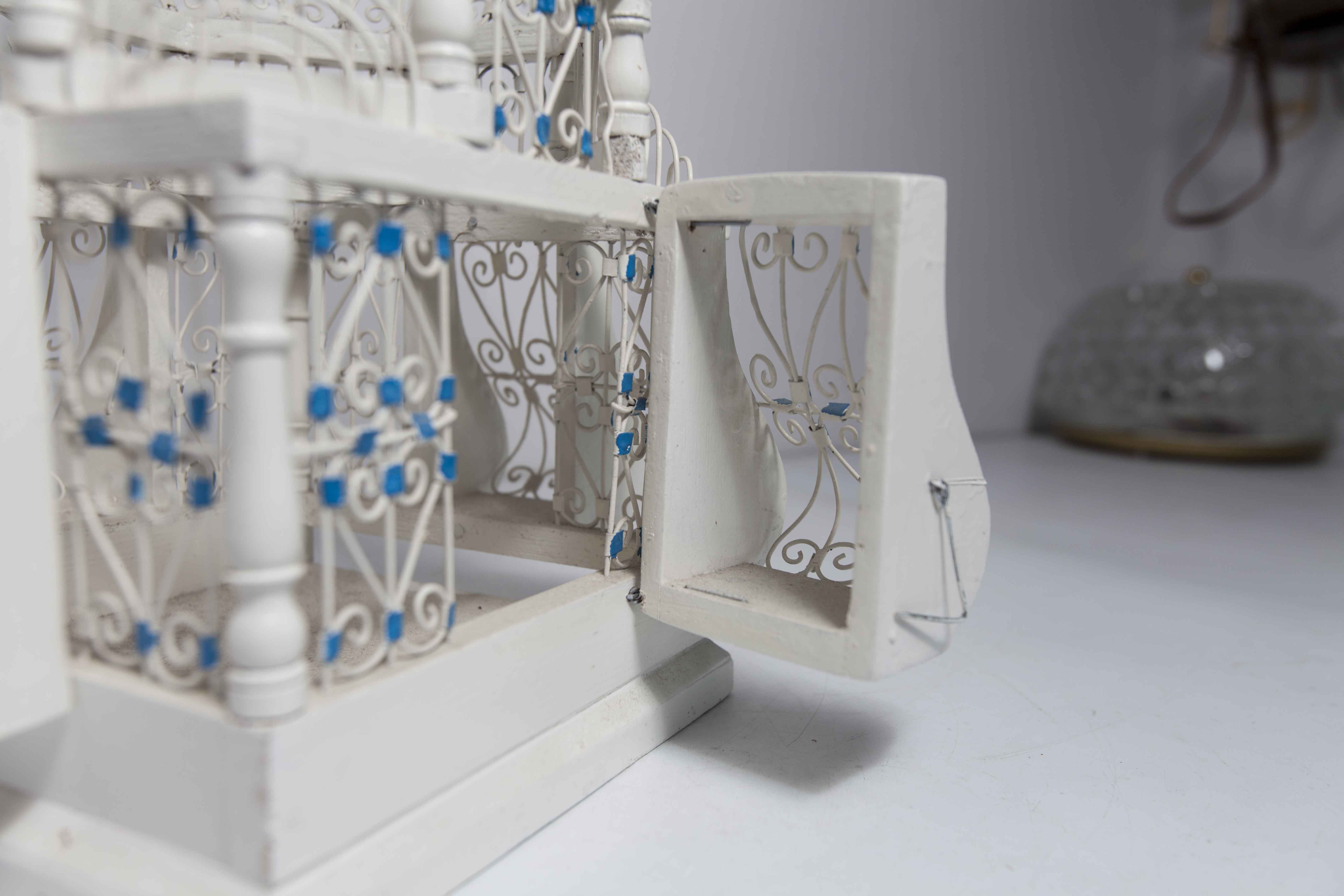 Oriental bird cage 1960 hand-painted wood and metal