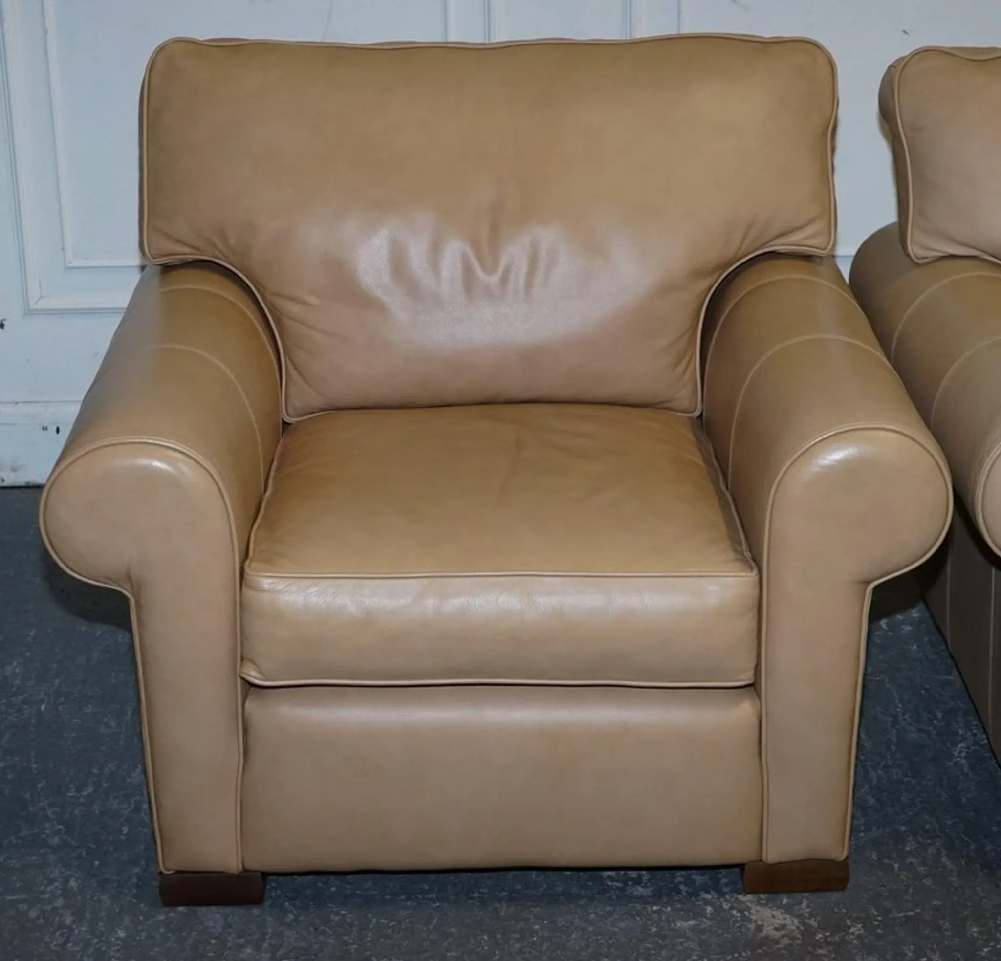 Brown Leather Latte Armchairs by Multi York England, Set of 2