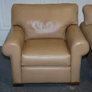 Brown Leather Latte Armchairs by Multi York England, Set of 2