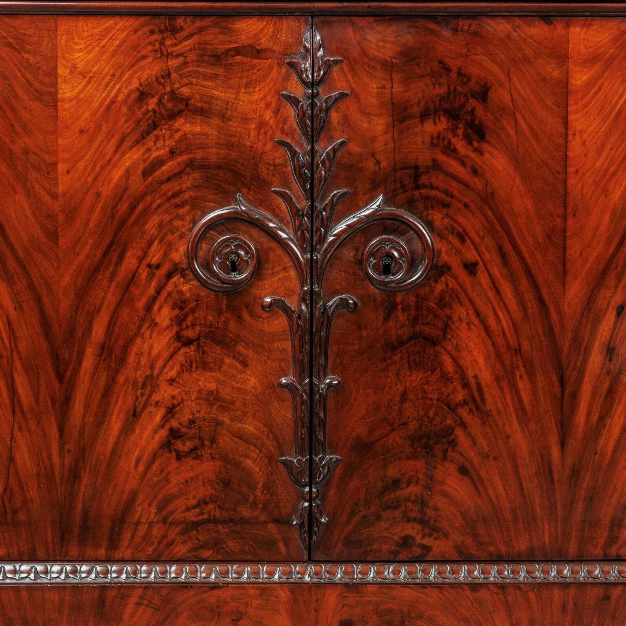 Restored antique buffets in chestnut, mahogany, and marble, 19th century.