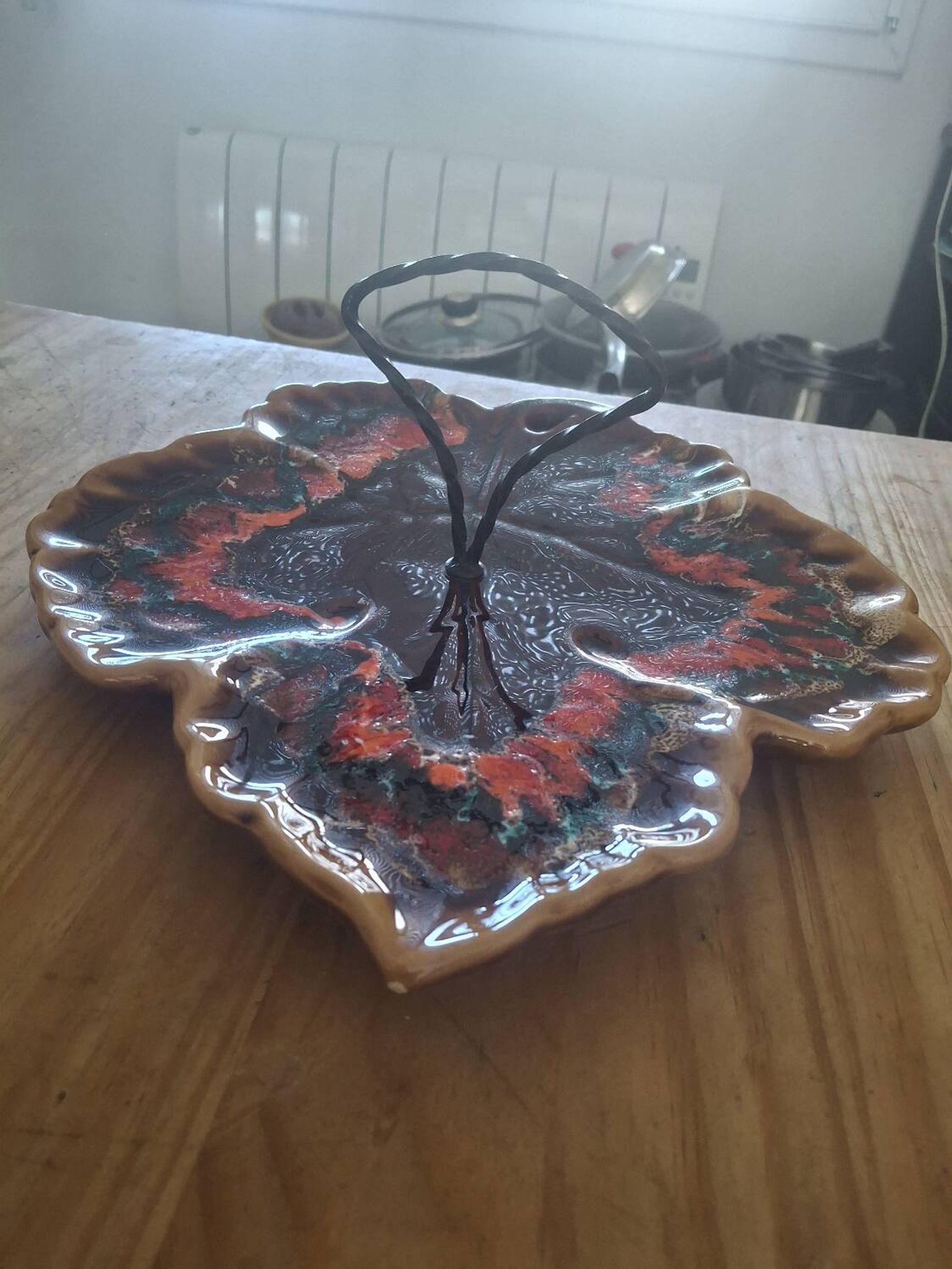 Vintage Vallauris ceramic plate - vine leaf