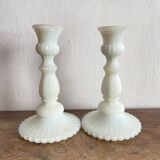 Pair of opaline candlesticks