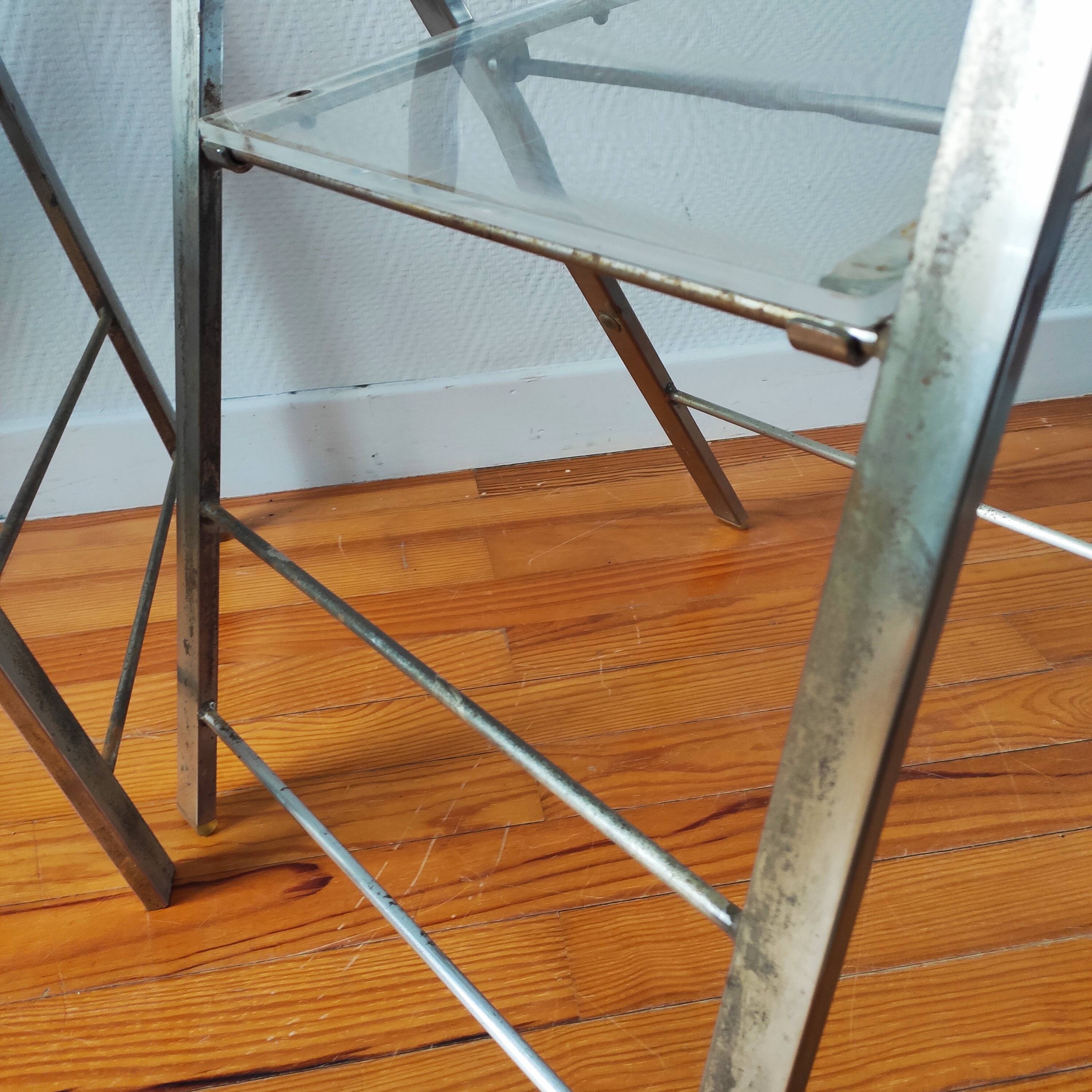 Pair of vintage 1970s plexiglass folding chairs
