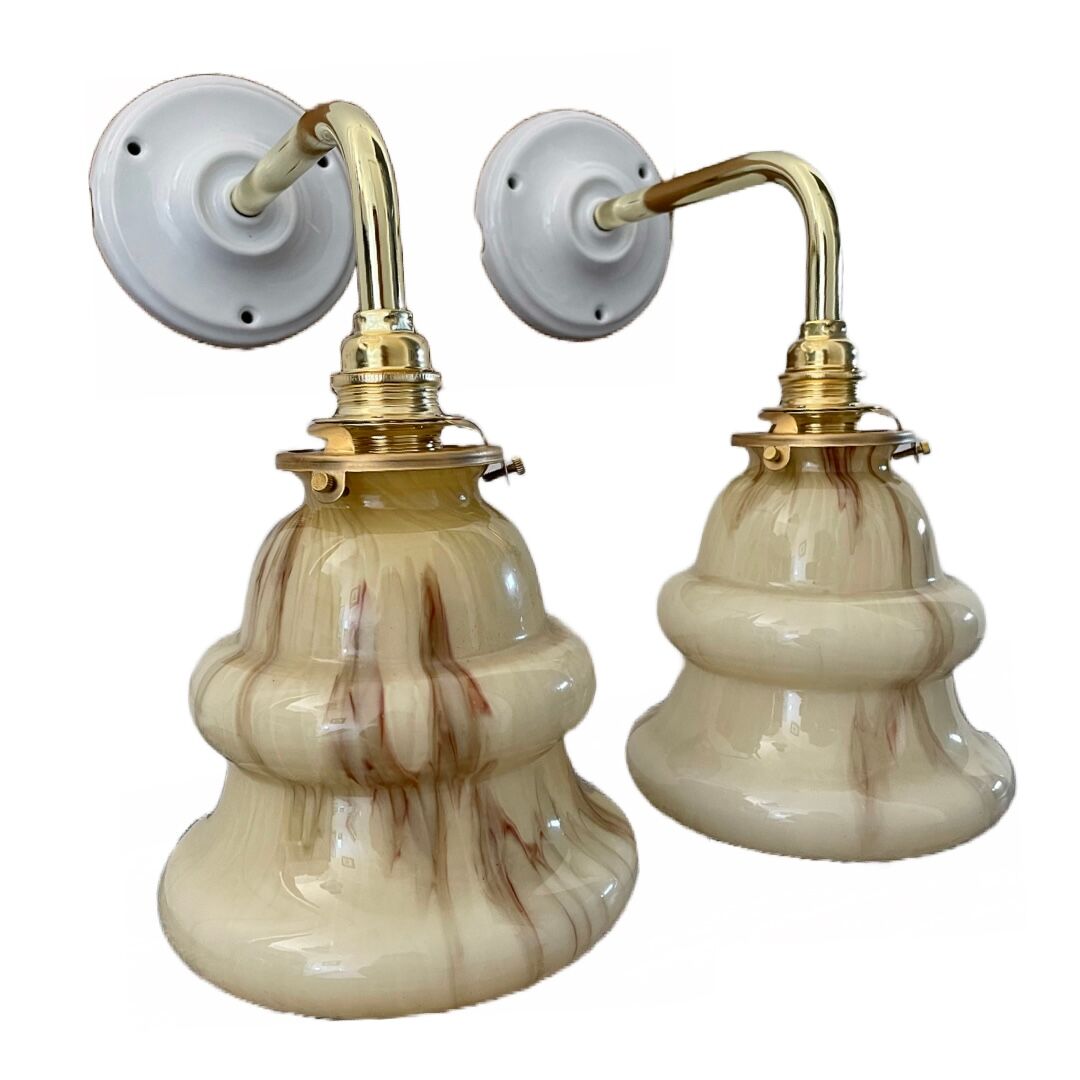 Set of two new electrified art deco wall lamps