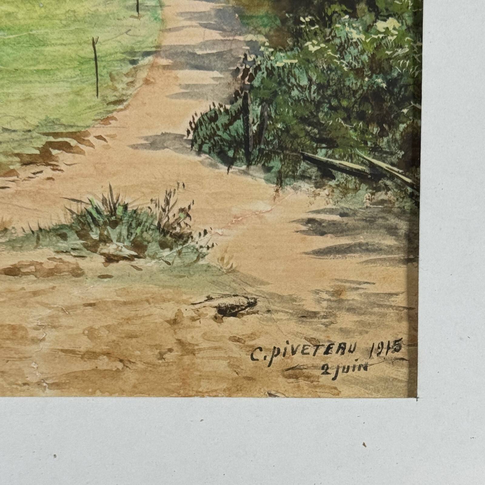 Watercolour on paper depicting a path by C. Piveteau 1915